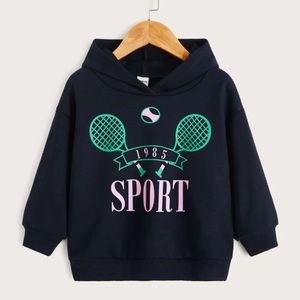 🎾SHEIN | Toddler Girls Tennis Graphic & Letter Graphic Hoodie